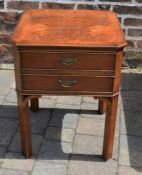 Two drawer Georgian style cabinet on legs with burr walnut veneer top W & D 48cm Ht 62cm