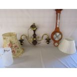 2 arm ceiling light, lamp shades and a Weathermaster barometer