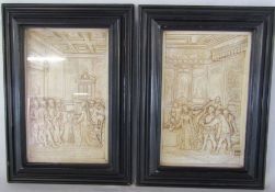 2 framed plaster plaques carved in relief (rear of frames loose) approx. 28.5cm x 40cm (includes
