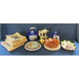 Selection of mixed ceramics including calendar plates, small jug & bowl, Carnival glass &