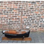 Hand built scale model of a Brittany fishing boat on stand. Length from bow to stern 107cm total