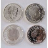 2 x Brittania 2014 1oz '999' fine silver coins, Brittania 2011 one ounce fine silver coin and