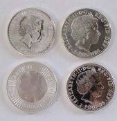 2 x Brittania 2014 1oz '999' fine silver coins, Brittania 2011 one ounce fine silver coin and