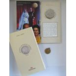 9ct gold life saving medal and Commemorative £5 coin - Gold weight 8.0g