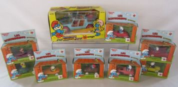 1983 boxed Orli Jouet Smurfs metal cars and Burago wind surfing Smurf 1104 (damage to sail from