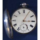 19th century (Chester 1858) silver cased open face pocket watch on white metal chain with T bar &