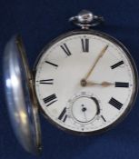 19th century (Chester 1858) silver cased open face pocket watch on white metal chain with T bar &