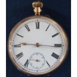 9ct gold open face top wind pocket watch with additional seconds dial (missing pendant ring)