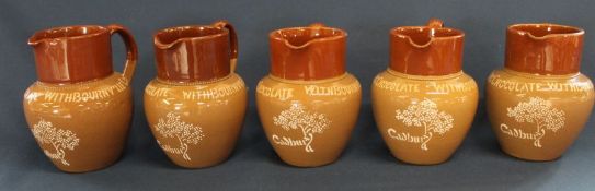 5 stoneware jugs advertising Cadbury Drinking Chocolate 14.5cm high