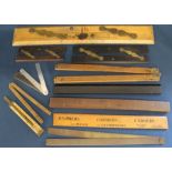 3 parallel rules & selection of old rulers including advertising, boxwood & brass