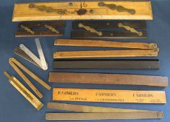 3 parallel rules & selection of old rulers including advertising, boxwood & brass