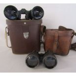 2 pairs of binoculars, small leather bound vintage pair with embossed leather carrier and
