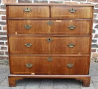 Georgian mahogany veneered chest of drawers with brass plate handles on bracket feet (some pieces