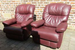 2 red leather La-Z-boy recliner armchairs