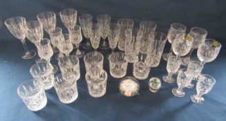 Collection of glassware including crystal and cut glass tumblers, wine glasses etc and glass