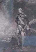 Lord Nelson Standing on a rock with ships in the background monochrome print after John Hoppner