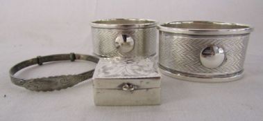 Small selection of silver items includes napkin rings total weight 1.40ozt