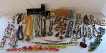 Collection of costume jewellery some possibly gemstones, perspex flower necklace, Marghe etc