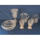 Collection of glass including a silver rimmed bowl, celery vase etc