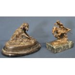 Small bronze study of dogs with puppies watching a snail after Hingre 14.5cm wide & small bronze