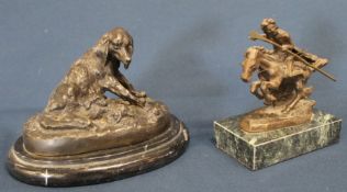 Small bronze study of dogs with puppies watching a snail after Hingre 14.5cm wide & small bronze