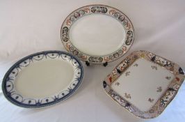 3 large meat plates Woods & Sons semi-porcelain 'Venice' - Lincoln pottery 'Cypress' - Bedford