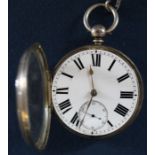 19th century silver cased open face pocket watch on heavy silver Albert chain with dog clip & T bar,