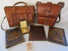 2 leather bags, 3 leather covers and a Colibri Sensatron 2000 cigarette lighter