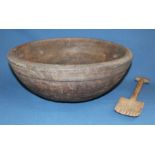19th century sycamore dairy bowl 42cm wide with butter scoop