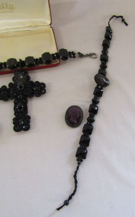 Collection of black jewellery including a large black choker with cross pendant with leather back, - Image 4 of 9