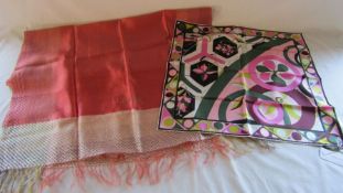 Small Emilio Pucci small silk scarf with shades of pink, green, gold and burgundy and a large