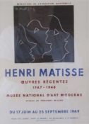 Henri Matisse plate signed lithographic print 'Ouevres Recentes' approx. 51cm x 41cm (includes