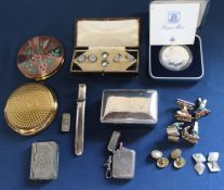 Silver vesta case Birmingham 1902, Royal Mint commemorative silver proof coin, dress cufflinks, 2