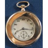 9ct gold open face top wind pocket watch with additional seconds dial (cover does not shut) diameter