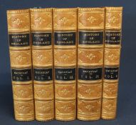 5 leather bound volumes The History of England by Lord Macaulay, London 1877, published by Longmans,
