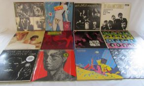 Rolling Stones and Mick Jagger 12" vinyl LP records including Tattoo you, Aftermath, Under cover