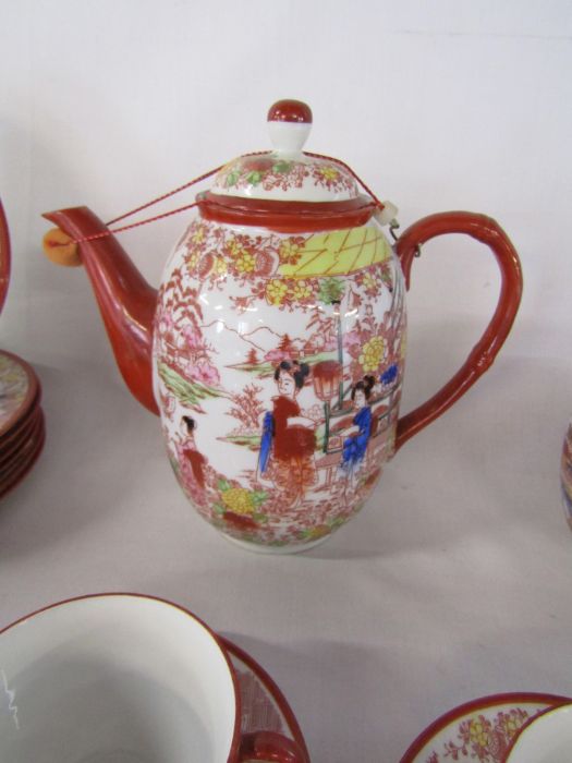 Nippon Tokusei Japan special made Geisha Lithophanes tea service - one tea cup has a different shape - Image 3 of 8