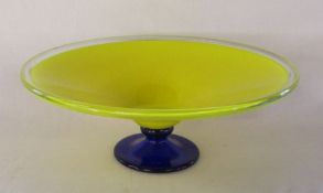 Yellow and blue glass fruit bowl approx. 41.5cm across - 16.5cm tall
