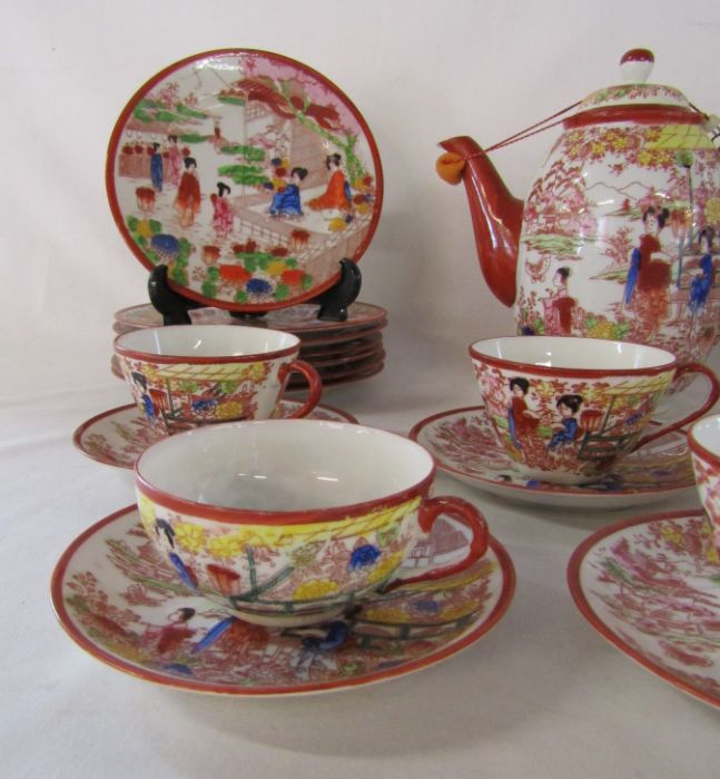 Nippon Tokusei Japan special made Geisha Lithophanes tea service - one tea cup has a different shape - Image 2 of 8