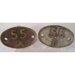 2 original cast iron railway shed plates - 55B Stourton (Leeds) & 55A Leeds Holbeck