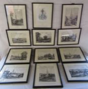 12 framed prints from Sketches of Louth by James William Wilson Esq. May 1840 including The cross at