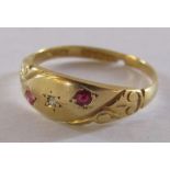 18ct gold gypsy ring set with diamond and rubies ring size N/O total weight 2.2g