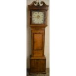Early 19th century 30 hour longcase clock with rope driven movement  in a mixed wood case (hood door