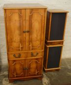 Yew wood hifi cabinet in the Regency style with speaker cabinets