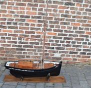 Hand built scale model of a Brittany fishing boat on stand. Length from bow to stern 107cm total