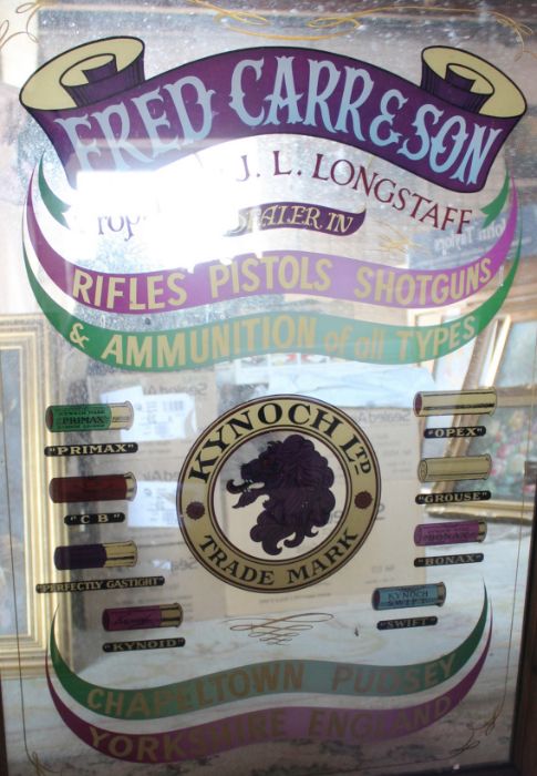 Fred Carr & Son Kynoch Cartridge advertising mirror 68cm x 93cm from Guns & Tackle shop, Lindley - Image 2 of 4