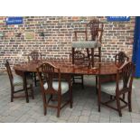 Georgian D ended mahogany dining table 244cm by 112cm with 7 Hepplewhite style chairs