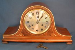 Napoleon hat striking mantel clock with inlay decoration Ht 25cm L 47cm