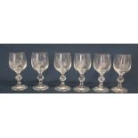 Set of 6 port/sherry glasses with etched bird decoration & Swarovski elephant & hippo