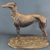 Bronze model of a greyhound on a naturalistic base after Mene width 27cm , height 26cm